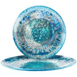 Radiance Teal 2pc Melamine Platter Set – 14" Round & 18"x13.5" Oval Serving Trays – Reactive Glaze Style Artisan Serveware for Entertaining, Holidays, Dinner Parties, or Gifts