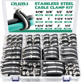 OURU 125PCS Cable Clamp,12 Sizes Stainless Steel Rubber Coated Cushioned Insulated Cable Clamps Assortment Kit-Metal Wire Clamps,Cable Clips,Pipe Clamps