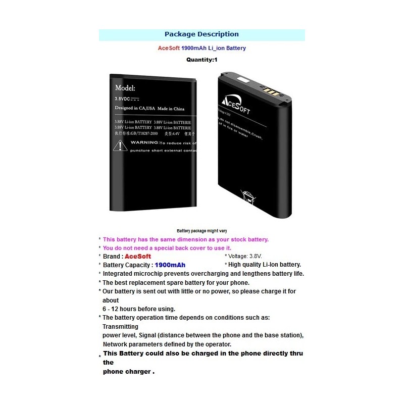 For Kyocera Long Lifespan 1900mAh Displaceable Battery for Kyocera DuraXV