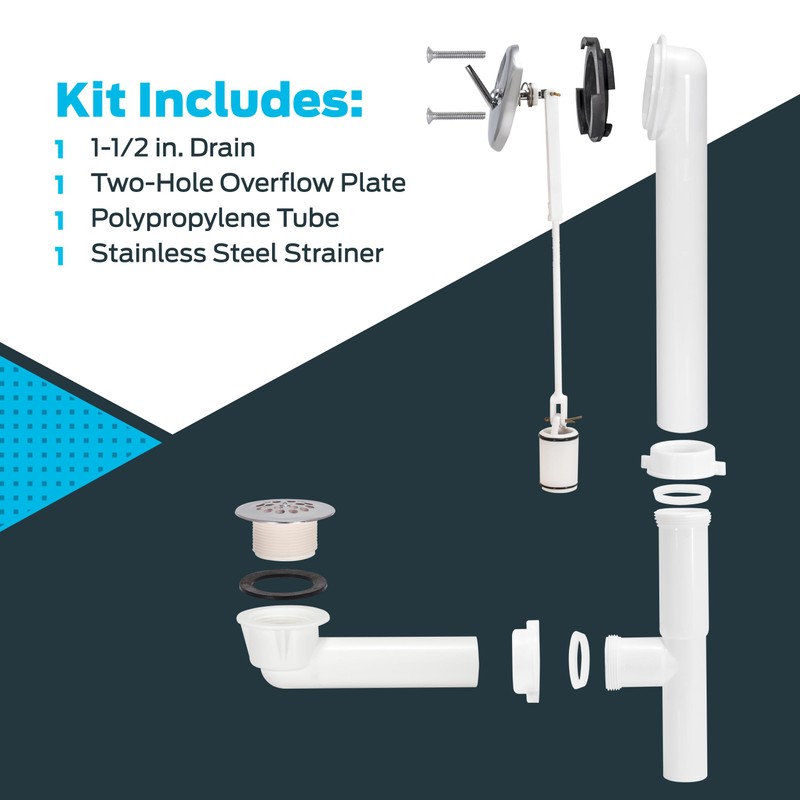 EZ-FLO 1-1/2 Inch Trip-Lever Bath Tub Drain Kit, 2-Hole Overflow