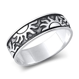 CloseoutWarehouse 925 Sterling Silver Oxidized Eternal Sun Band Ring Size 9