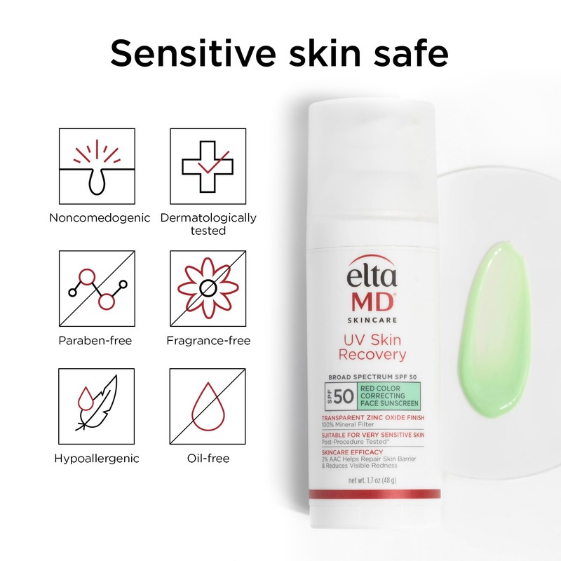 EltaMD UV Skin Recovery Green Tint 100% Mineral Sunscreen, SPF
