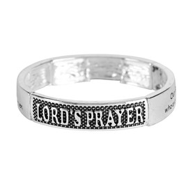 Dicksons The Lord's Prayer Engraved Verse Black Women's One Size Silver Plated Stainless Steel Four-Tile Stretch Bracelet