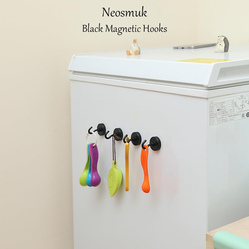 Black Magnetic Hooks, 100 lb Strong Magnet with Hook for