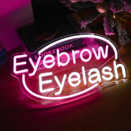 Eyebrows Eyelash Neon Sign, Pink and White Letter Neon Lights For Wall Decor, Girls Makeup Room Bedroom Beauty Salon Eyelash Studio Decoration（16.5 X 10.2 inch）