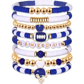 QIAOLEHUI 8 pcs Game Day Bracelets Stack Football Bracelet for Women Men Stackable Football Charm Bracelet Game Day Accessories Football Mom Outfit Jewelry, Large, Alloy, no gemstone