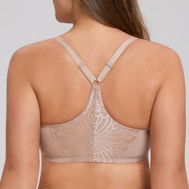 MELENECA Women's Racerback Front Closure Full Coverage Unlined Plus Size Underwire Bra Beige 46E