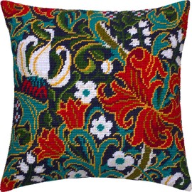 William Morris Golden Lily Needlepoint Set Throw Pillows 16" x 16" Printed Canvas European Quality