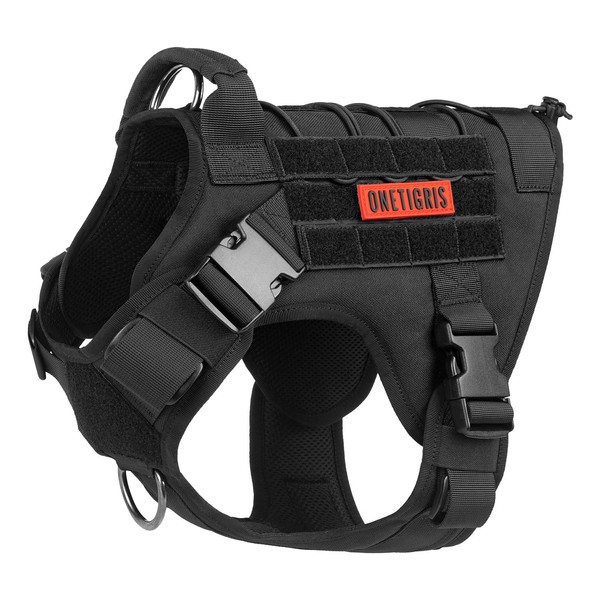 OneTigris Tactical Dog Harness - Fire Watcher Comfortable Patrol Vest (Black, Medium)