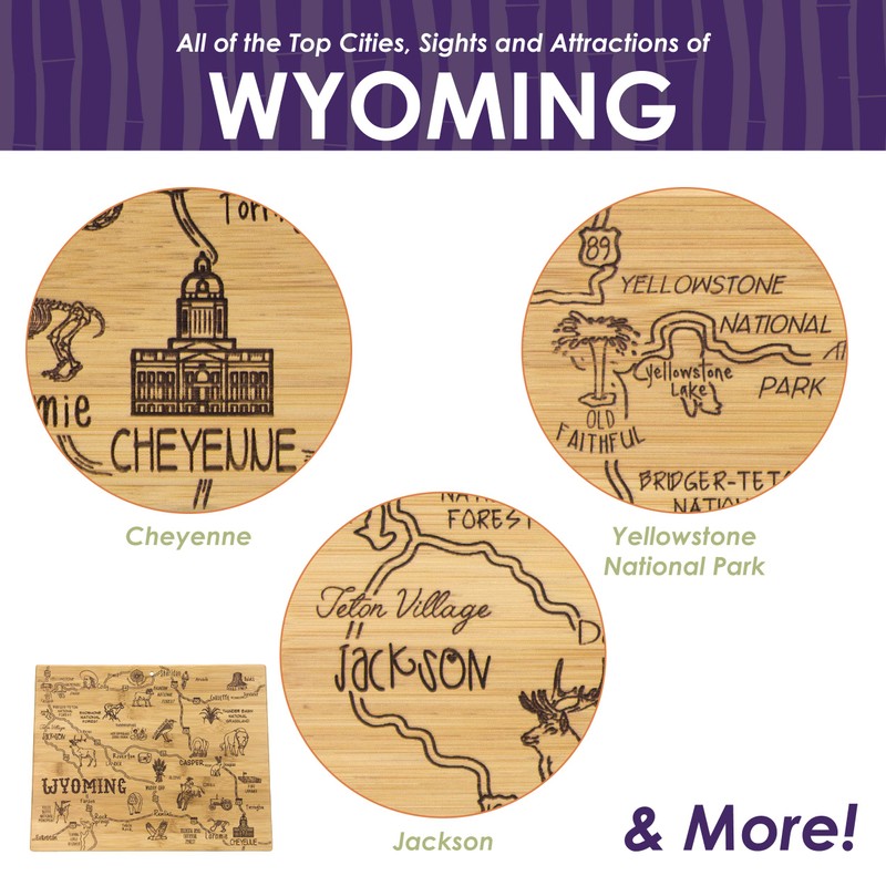 Totally Bamboo Destination Wyoming State Shaped Serving and Cutting Board,