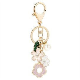 Hidysfas Keychain for Women Pearl Flowers Chain Keyring Cute Bag Car Keys Purse Charms for Handbags Accessories-White