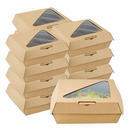Restaurantware-Eco Tek 8 x 8 x 3.25 Inch Clamshell Containers, 100 Disposable To Go Food Containers - Corrugated, Side Vents, Kraft Paper Take Out Containers, Clear Window, For Salad, Or Sandwiches