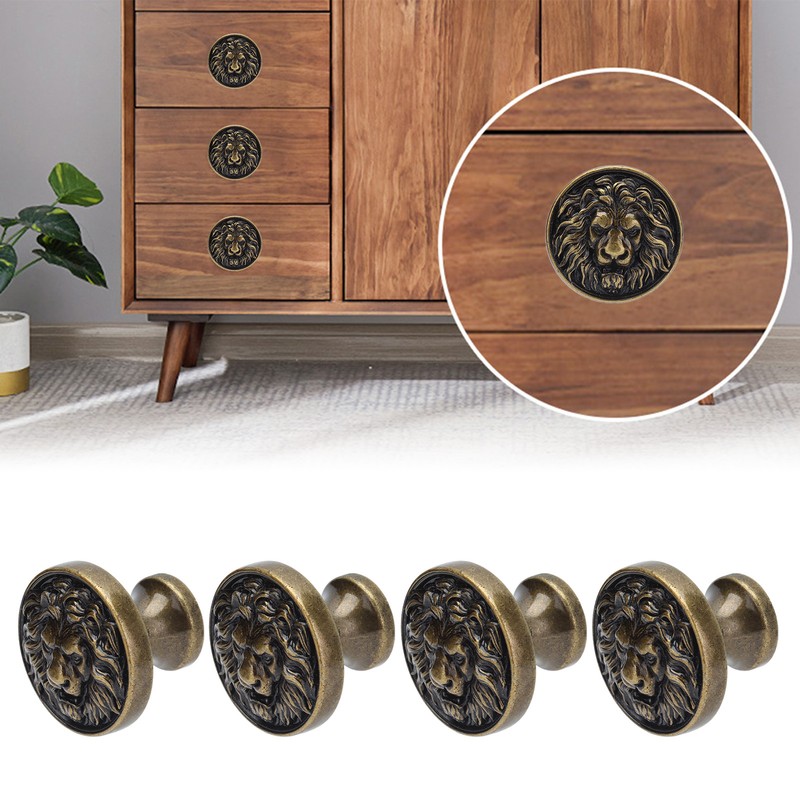 4Set Lion Head Zinc Alloy Cabinet Door Handle Modern Antique