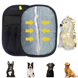 Pet Hair Removal Glove with Dog Hair Memorial Keychain, Black Mesh Grooming Tool for Dogs and Cats, Includes Clear French Bulldog Keyring (B)