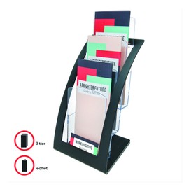 deflecto Three-Tier Leaflet Holder, 6 3/4w x 6 15/16d x 13 5/16h, Black