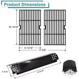 Criditpid Grill Replacement Parts for Nexgrill 2 Burner 720-0864M, 720-0864, 2-Pack Grill Grates and Heat Plate Shields Replacement Kit for Home Depot Nexgrill 720-0864M 2-Burner Gas Grill