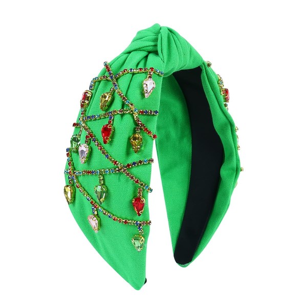 CULHEITE Christmas Headband, Colorful Crystal Beads Knotted Rhinestone Crystal Rhinestone Headband Green Christmas Tree Headband Fashion Holiday Hair Accessories for Women and Girls