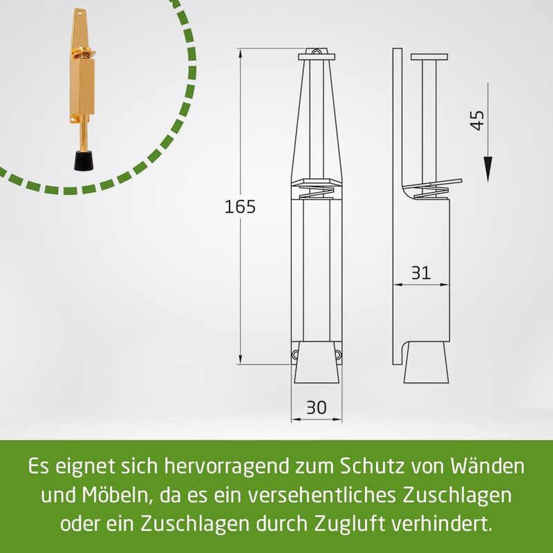 Door Stop 165 mm Various Colours, gold