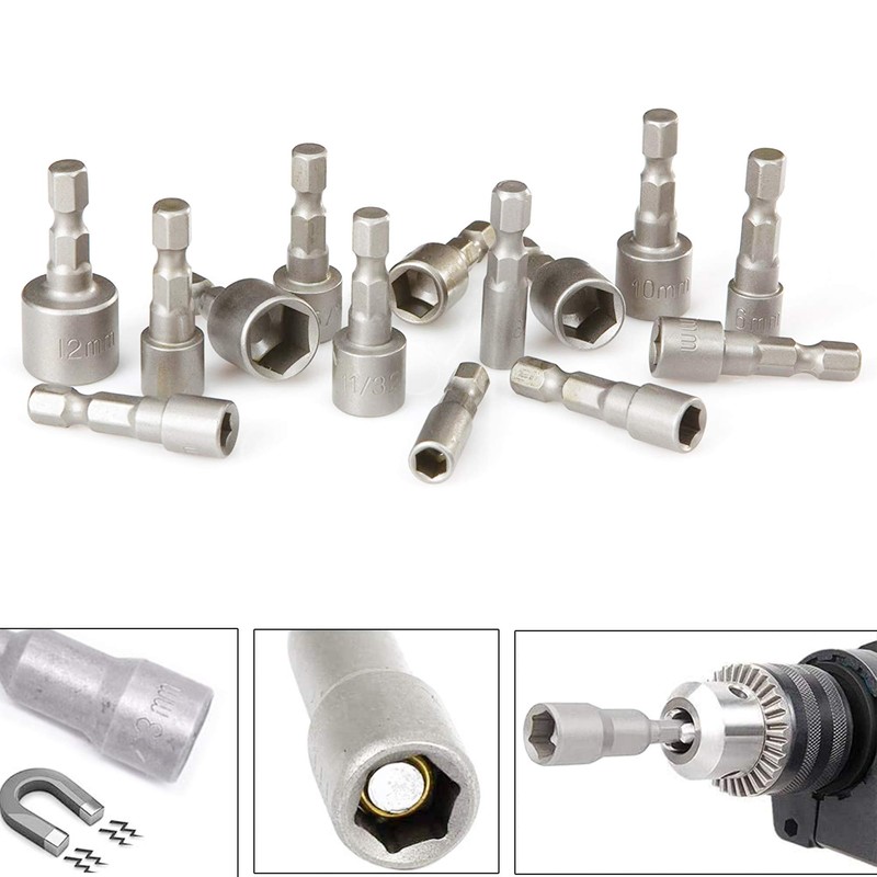 14 Pcs Magnetic Hexagon Socket, 6-19mm Hex Shank Magnetic Nut