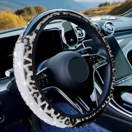 JDDRY PVC Leather Steering Wheel Cover, Leopard Steering Wheel Protector, Universal Fit for 14.5-15 Inch, No Inner&Non-Slip Breathable (Black&White)