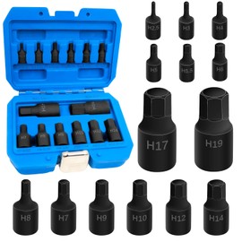 JEUCLEL 14Pcs Impact Grade Allen Bit Socket Set, Metric Hex Drive 1/4-Inch, 3/8-Inch, 1/2-Inch Drive Impact Hex Socket Kit, Heavy Duty Hex bit Screwdriver Adapter Hand Repair Tool