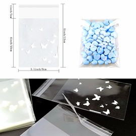FAZHBARY 100 PCS Small White Butterfly Cellophane Bags Self Sealing Bags Photocard Sleeves for Bakery Party Packing Supplies