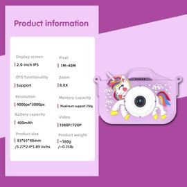 Kids Camera Toys,48MP Dual Lens with 64G SD Card and Cartoon Soft Cover for 3-8 Year Old Girls Boys (PurpleDJS)