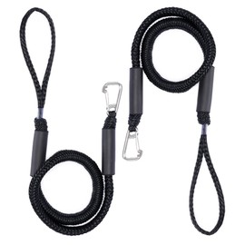 Bungee Dock Line Mooring Rope Bungee Cord for Boats Kayak Marine Stretch 4-5.5ft 2 Pack (Black-02)