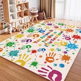 LTKOUGFAM Colorful Kids Rug, Washable Rug for Kids, Handprints Area Rugs for Kids Bedroom, Non-Slip Play Mat Ultra Soft Thick Indoor Plush Rugs for Playroom Classroom Nursery Decor (9'2" X 6'7")