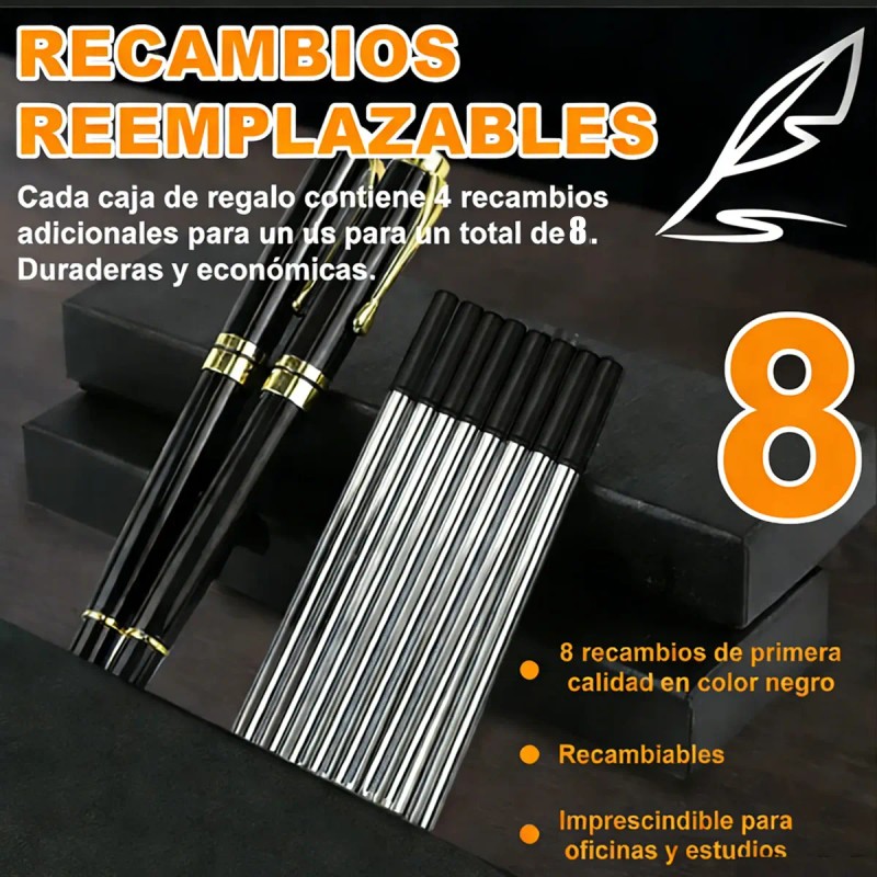 Pluma Elegante Premium De 2 Piezas - ¡incluye 8 Repuestos!