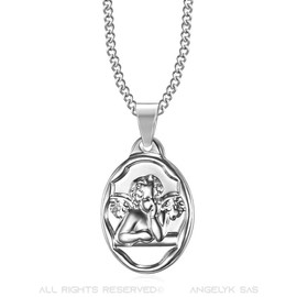 BOBIJOO JEWELRY - Pendant Medal, Guardian Angel Gabriel Christening, Birth, Child, Baby Steel Silver Chain, Stainless Steel