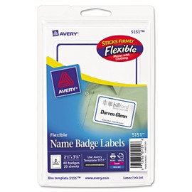 Avery 5151 Flexible Self-Adhesive Laser/Inkjet Badge Labels, 2 1/3 x 3 3/8, BE, 40/PK