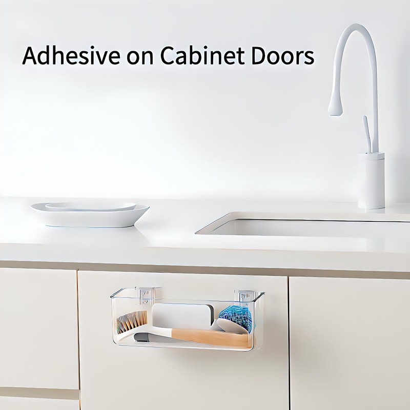 Plastic Over Cabinet Door Organizer, Adhesive Mount Storage Organizer Container