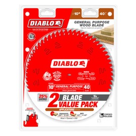 Diablo General Purpose Circular Saw Blade - 10" x 40-Tooth for Clean Cuts, TiCo Carbide & Perma-SHIELD Coating, Thin Kerf for Precision, 2 Blade Value Pack - D104040VP