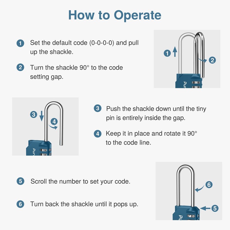 Puroma 2 Pack 2.6 Inch Long Shackle Combination Lock 4