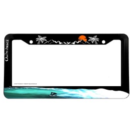 OwnTheAvenue Surfing Barrel Sunset Ocean Palm Trees Waves License Plate Frame