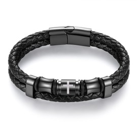 ASUWISH Bible Verse Cross Bracelets for Men Multi-Layer Braided Leather Bracelet Cuff Bangle for Men(CBB)