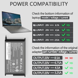 135W Laptop Power Supply Charging Cable for Lenovo ThinkPad X1 Extreme 3rd G4 G5, Ideapad Gaming Laptop L340,3-15,Pro 5i, ThinkPad Yoga 260 370, ThinkPad T440P T450P T460P T470P W540 E440 E450 E555 AC