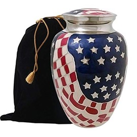American Flag Cremation Urn - Handcrafted Aluminum Urn and Velvet Bag (Adult)