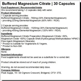 Buffered Magnesium Citrate Capsules | Vegan (30 Pack)