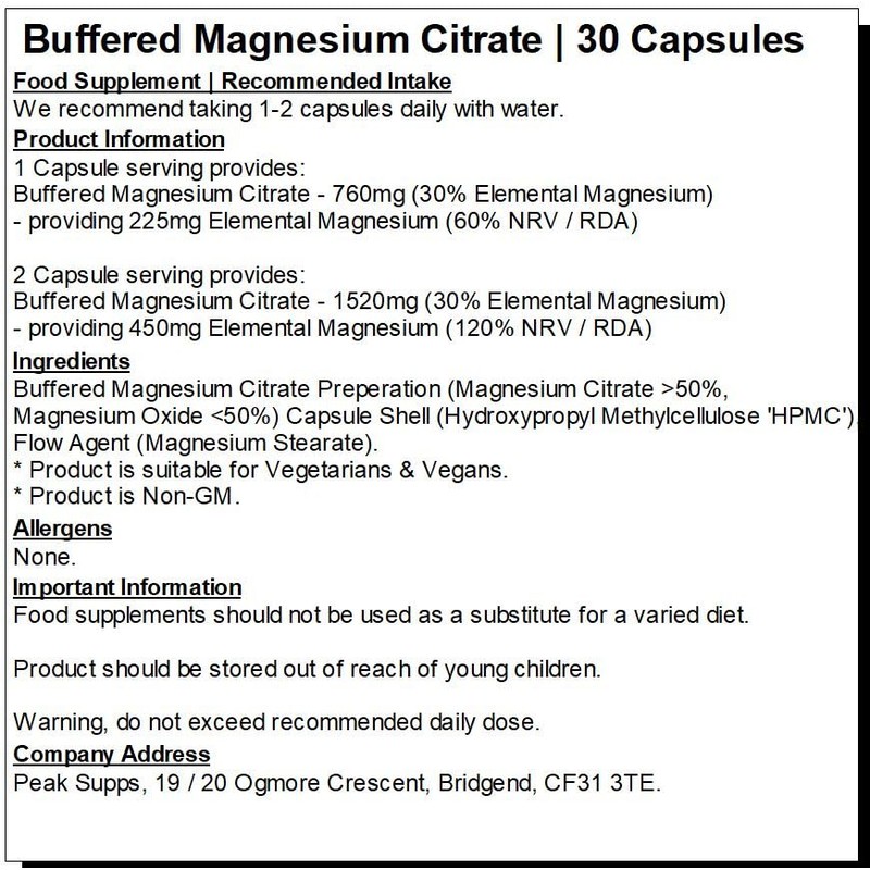 Buffered Magnesium Citrate Capsules | Vegan (30 Pack)