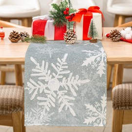 JarThenaAMCS Christmas Table Runner Snowflake Table Cover Decoration for Xmas Winter Indoor Outdoor Home Kitchen Party Supplies, 13 x 90 Inch