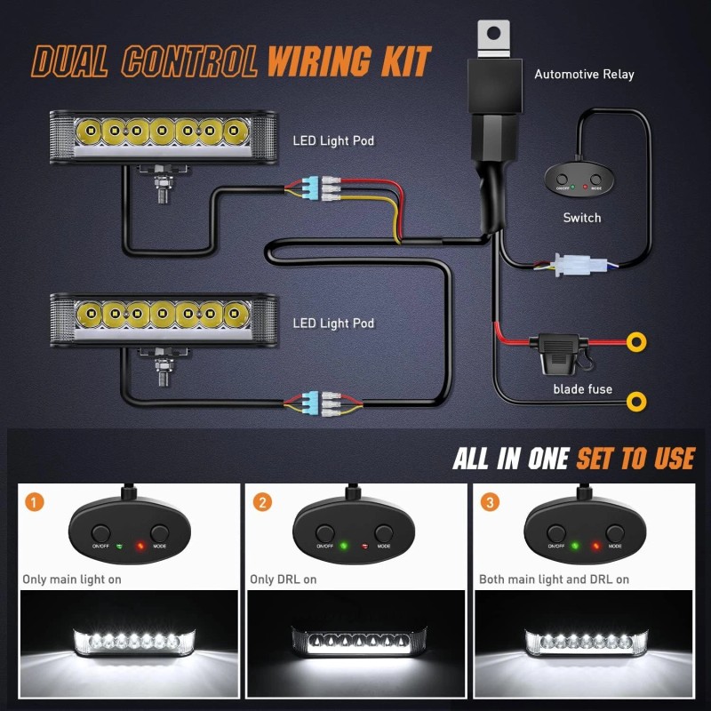 ‎Nilight Nilight Side Shooter LED Pods with DRL 6.5" 2089LM
