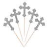 CloverCrafts 12 x Silver Glitter Christian Cross Cupcake Toppers –