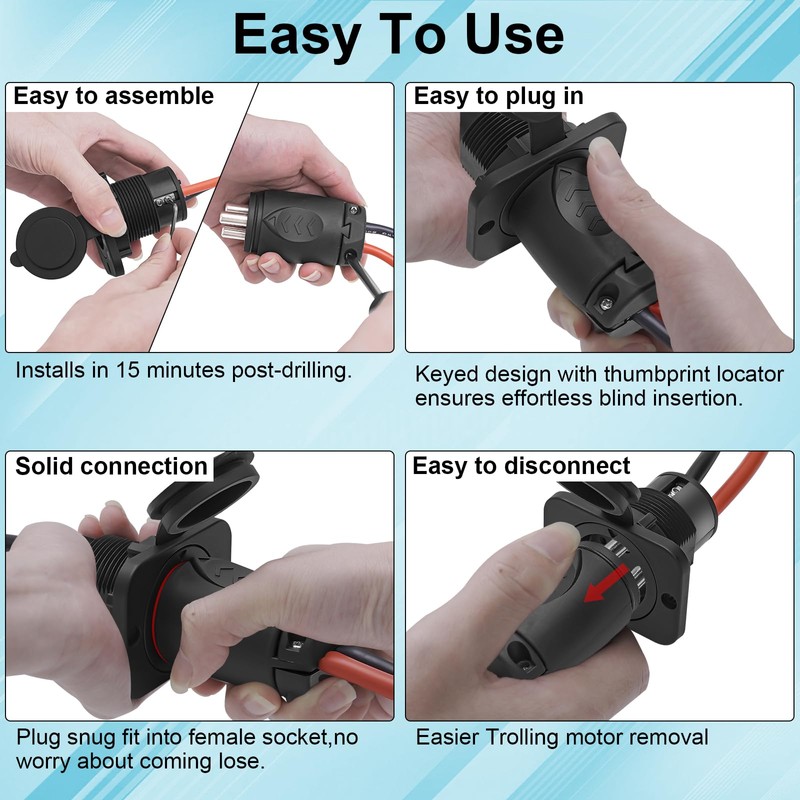 LIXUANBY 12VCPS3 70A Trolling Motor Plug & Receptacle for 2