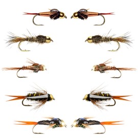 The Fly Fishing Place Basics Collection - Tungsten Bead Head Nymph Assortment - 10 Wet Flies - 5 Patterns - Hook Sizes 10, 12, 14, 16