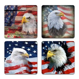 American Eagle Square Coaster Set - Made of Recycled Rubber - Set of 4