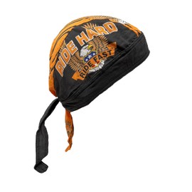 Capsmith Black Orange Ride Hard Ride Fast Eagle Danbanna Head Wrap Durag Doo Rag Skull Cap Biker with Sweatband