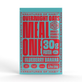 Kreatures of Habit MEAL ONE | Overnight & Instant Superfood Protein Meal Replacement | Gluten Free, Dairy Free, 30g of Plant Based Protein, With No Added Sugar | Blueberry Banana | Pack of 7