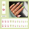 Green Press on Nails Medium Coffin Fake Nails White Swirl